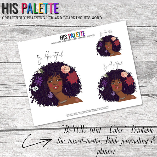 Be-YOU-tiful - Color printable for mixed-media, Bible journaling and planners