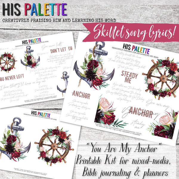 You Are My Anchor Printable Kit for mixed-media, Bible journaling and planners
