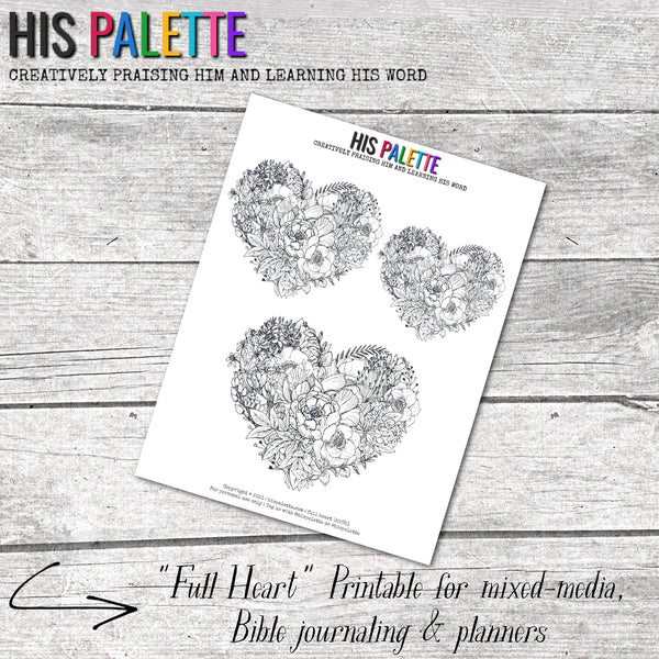 His Palette - Full Heart - printable for mixed-media, Bible journaling and planners