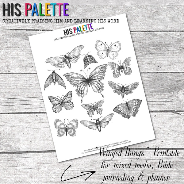 His Palette - "Winged Things" printable for mixed-media, Bible journaling and planner