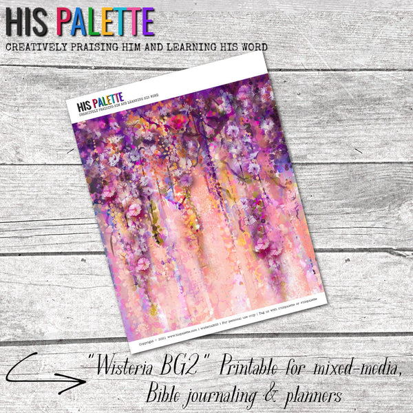 Wisteria BG2 printable background for mixed-media, Bible journaling and planners