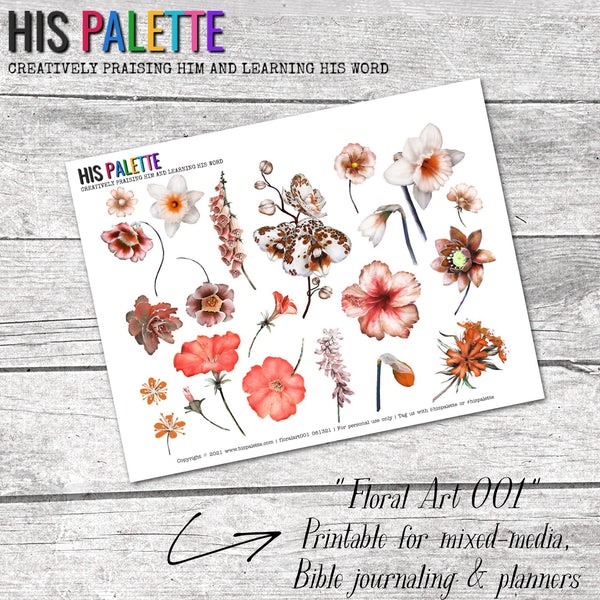 Floral Art 001 printable for mixed-media, Bible journaling and planners