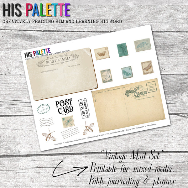 His Palette - "Vintage Mail Set" Printable for Mixed-Media, Bible Journaling and Faith Art