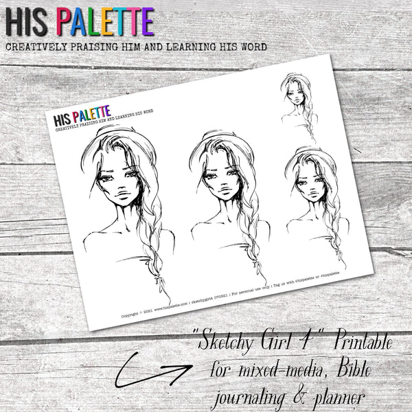 Sketchy Girl 4 printable for mixed-media, Bible journaling and faith art
