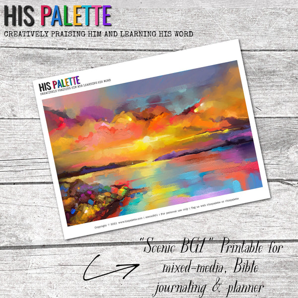 His Palette - "Scenic BG1" printable background for mixed-media, Bible journaling and planners