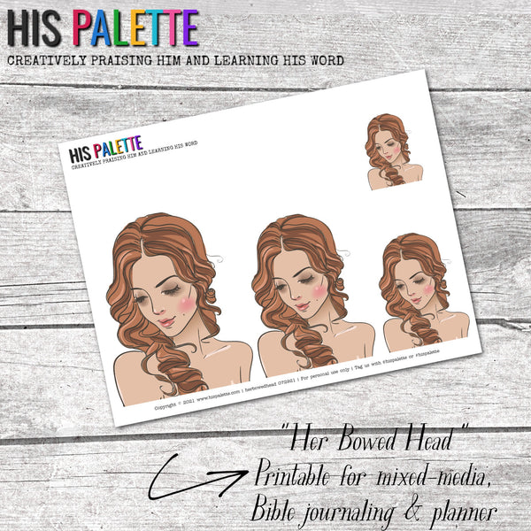 Her Bowed Head printable background for mixed-media, Bible journaling and planners