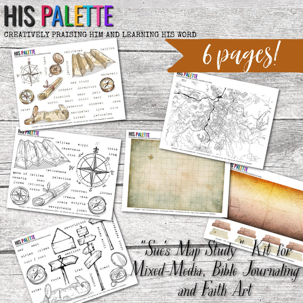 Sue's Map Study printable for mixed-media, Bible journaling and planners