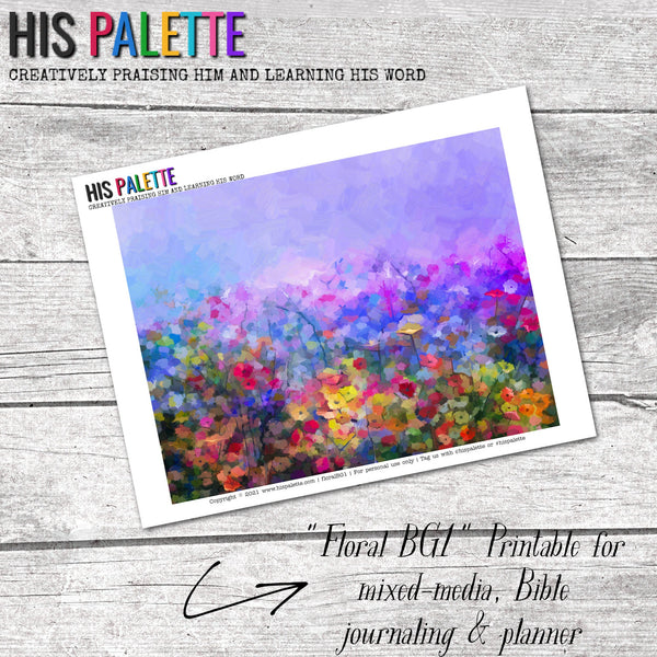 Floral BG1 printable background for mixed-media, Bible journaling and planners