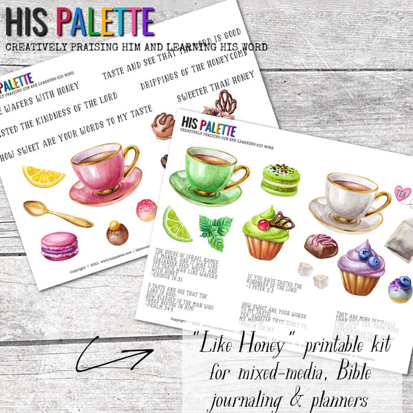 Like Honey printable kit for mixed-media, Bible journaling and planners