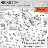He Never Leaves Printable Kit for mixed-media, Bible journaling and planners