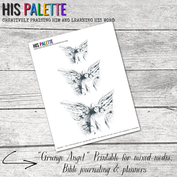 Grunge Angel Printable for Mixed-Media, Bible Journaling and Faith Art
