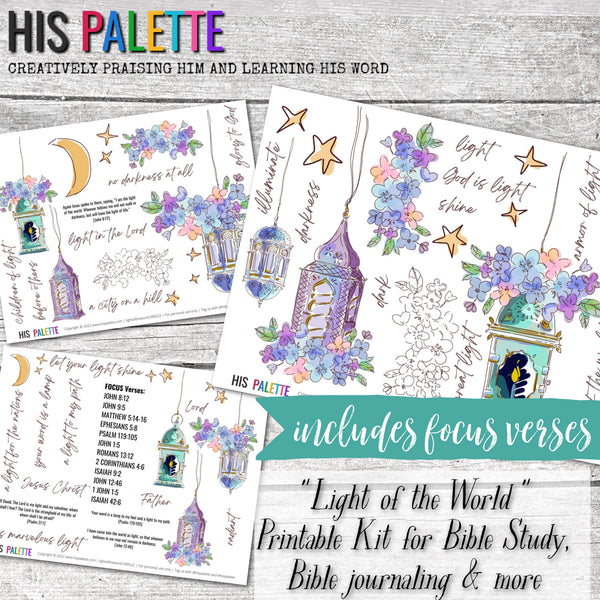Light of the World Printable Kit for Mixed-Media, Bible Journaling and Faith Art