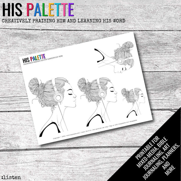 Listen Printable for Mixed-Media, Bible Journaling and Faith Art