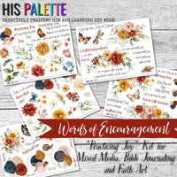 Practicing Joy [Words of Encouragement series September 2022] printable kit for mixed-media, Bible journaling and faith art