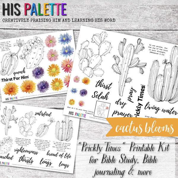 Prickly Times printable kit for mixed-media, Bible journaling and planners