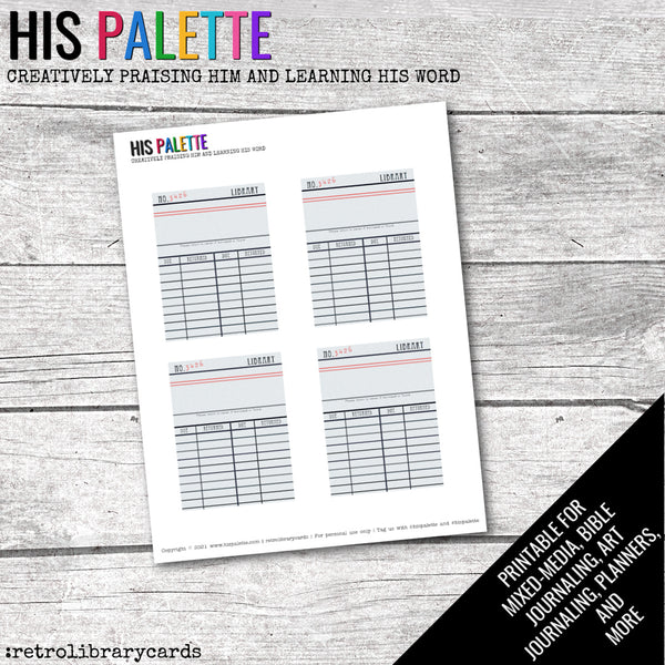 Retro Library Cards Printable for Mixed-Media, Bible Journaling and Faith Art
