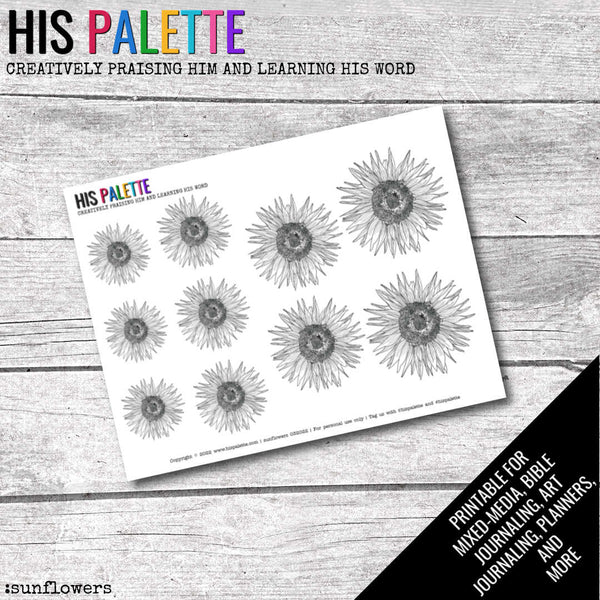 Sunflowers printable for mixed-media, Bible journaling, and faith art