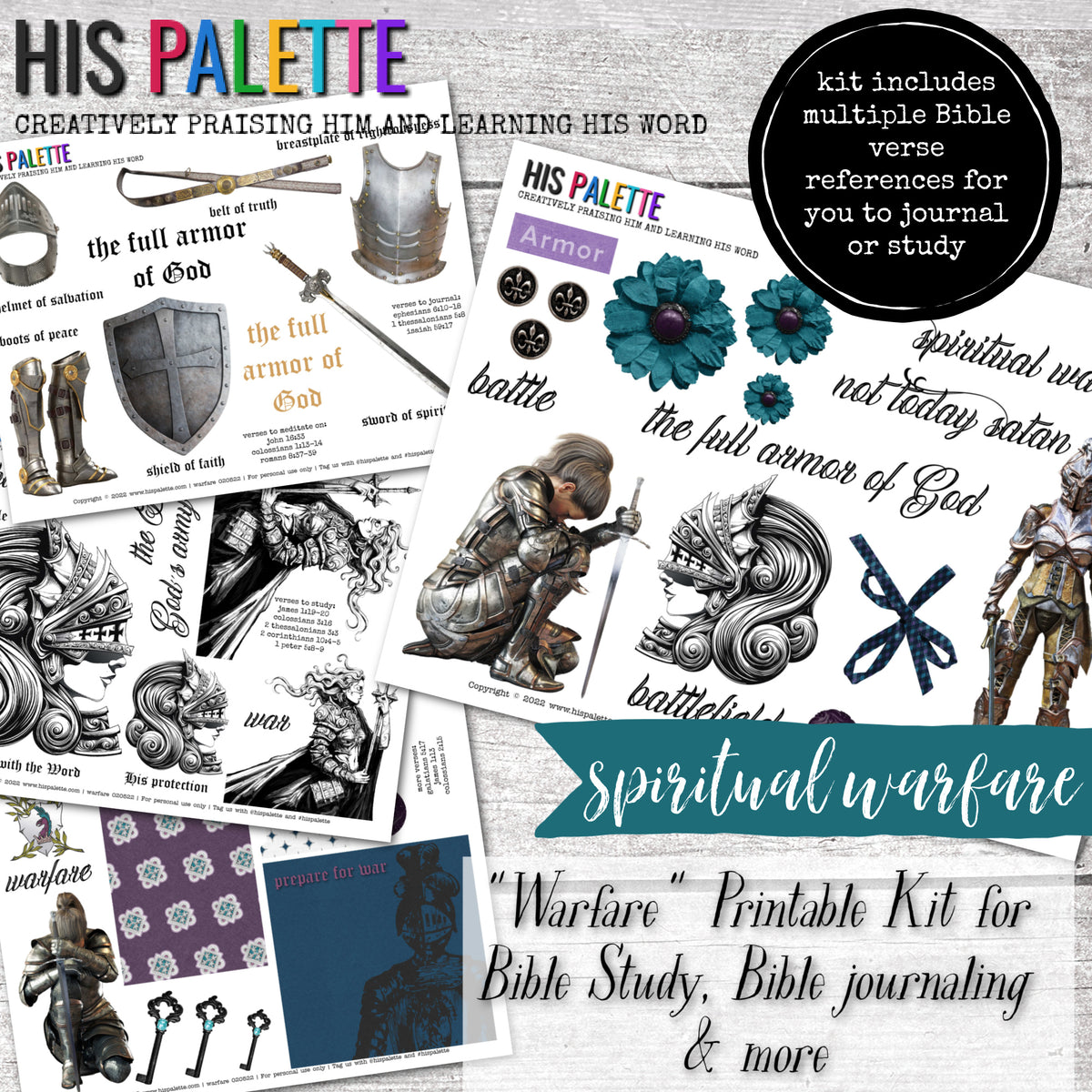 Warfare printable kit for mixed-media, Bible journaling and Bible stud ...